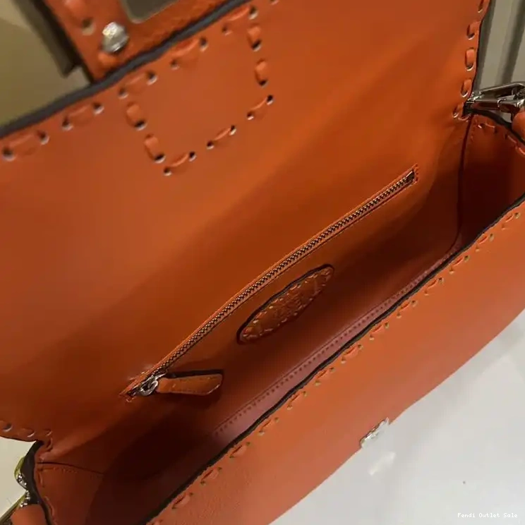 Cheap In Leather Orange Baguette Selleria Fendi Medium Romano Bag Cuoio 0403